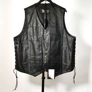 Xelement Men's Black Leather Motorcycle Vest Side Laces 10 Pockets Biker 3XL NEW